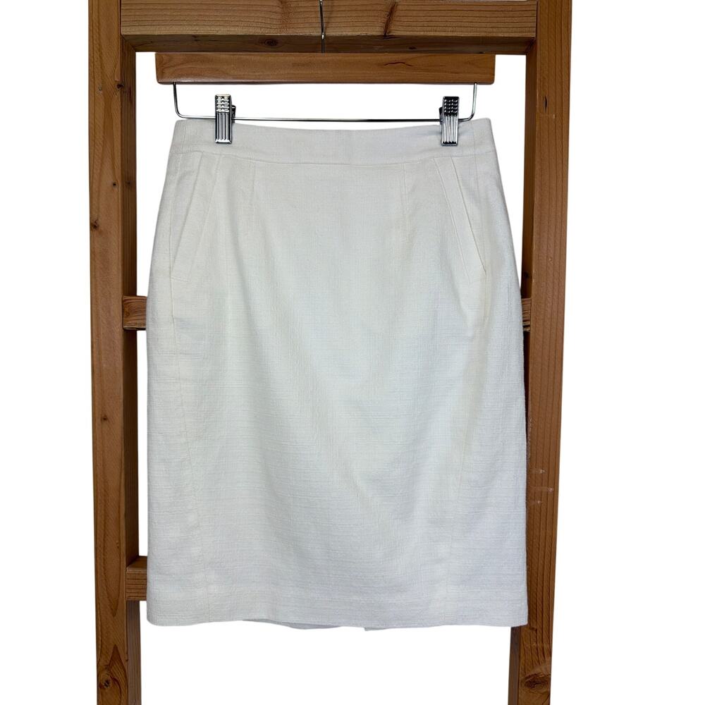 Ann Taylor Petite Cream Cotton Blend Pencil Skirt Lined with Pockets Size 2P